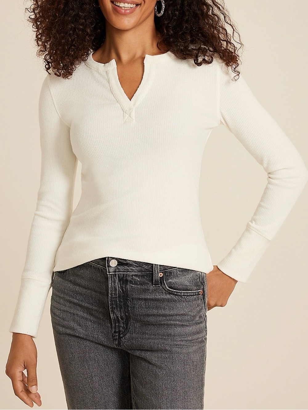 Maurices Softest Split Neck Henley Thermal Tee Beige XL NWT